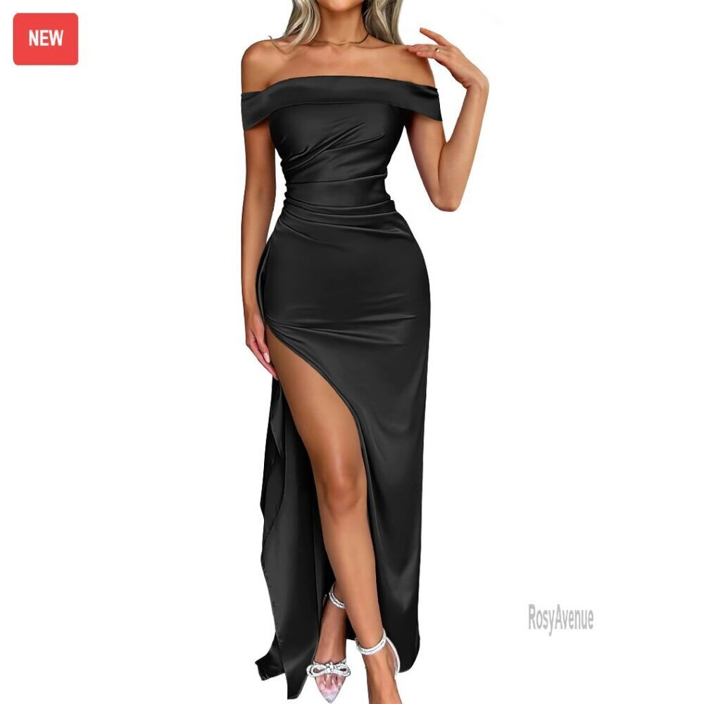 Off Shoulder Maxi Dress High Split Formal Cocktail Party